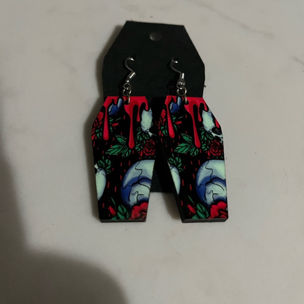 Handmade Skull Coffin Earrings